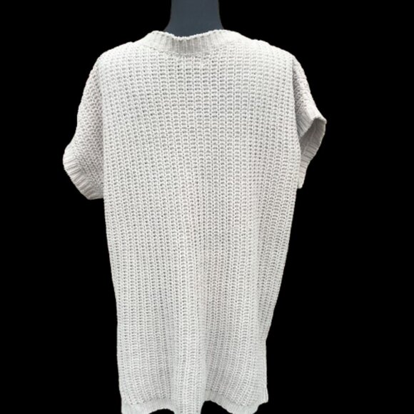 POL Sweater Oversized Chunky Chenille Knit Small Tan Short Sleeve Vneck - Picture 2 of 8